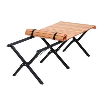 China Modern Outdoor Portable Aluminum Wood Roll Table Korea Picnic Egg Roll Bamboo Portable Easy Folding Table for sale