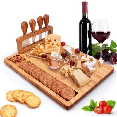 China Sustainable High Quality Home Kitchen Bamboo Cheese Board Serving Tray With Knives for sale