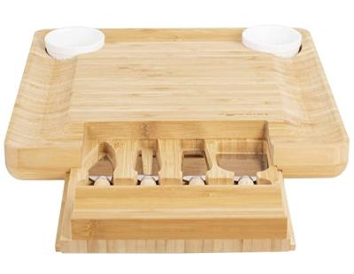 China Large Sustainable Breakfast Bamboo Cheese Cutting Board Set With Cutlery In Drawer for sale