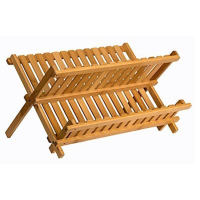 China Sustainable Expandable 2 Tier Bamboo Dish Drying Rack Compact Dish Drainer for sale