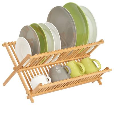 China Large Capacity Sustainable Bamboo Kitchen Countertop Dish Rack Dish Drying Rack for sale