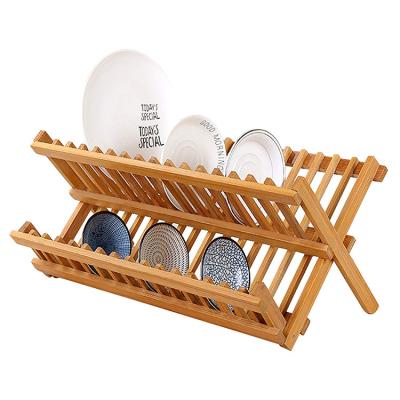 China Sustainable Bamboo Dish Draining Foldable 16 Rack Slots Coffee Cup Storage Rack for sale