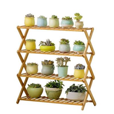 China 4 Tier Plant Stand Folding Flower Pot Shelf Bamboo Stand For Garden for sale