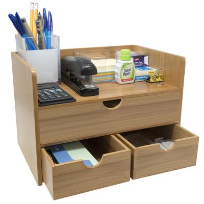 China Bamboo Desk Organizer Box File Organizer Folder 3-Tier File Rack with Drawers for sale