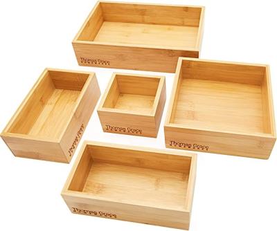 China 5-Piece Storage Box and 5 Bamboo Box Organizer Set Drawer Fabric Viable Bamboo Different Size Set for sale