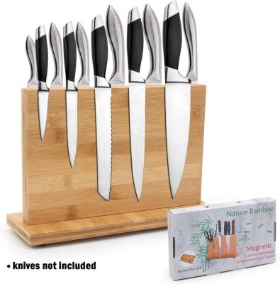 China Sustainable Magnetic Knife Block Knife Holder Natural Bamboo Holder with Strong Magnets Double Cutlery Side Display and Storage Rack for sale