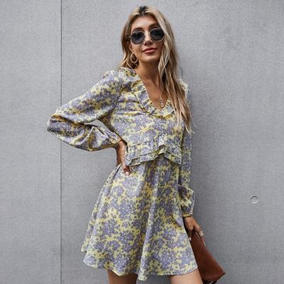 China Wholesale Fashion Breathable Summer Custom Plus Size Women Ladies Ruffles Ball Gown Long Sleeve Printed Short Dress for sale