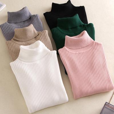 China Custom Colored Long Sleeve Breathable High Logo Neck Sweater Women Sweater Autumn Winter Ladies Knitted Solid for sale