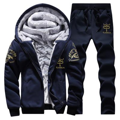 China New Breathable Fleece Breathable Embroidered Men Fashion Tracksuit Striped Warm Hooded Winter Pants Sweatpants Thick Sweatshirt Sportswear Male Suit for sale