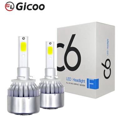 China Gicoo aluminum factory c6 led headlight with fan h4 h1 h3 h11 9005 cob 9006 9012 h7 led headlight bulbs for car motorcycles for sale