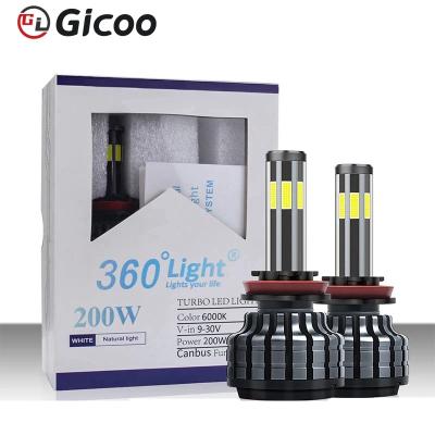 China GICOO 6 sides aluminum newcomer led lights for car headlight led canbus h7 h11 9005 10000lm for sale