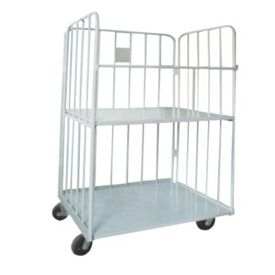 China Hotels Foldable Galvanized Steel Wire Roll Cage Container 3 Side Mesh Hand Cart for sale