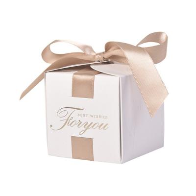 China Recycled Materials Best Wedding Party Chocolate Candy Packaging Home Fashion Square Paper Gift Box With Ribbon for sale