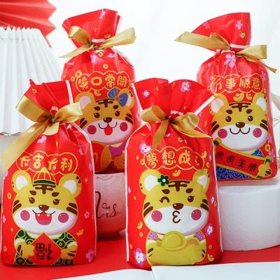 China Luxury Recycled Materials Candy Cookie Packaging Pouch Tiger Chinese New Year Small Drawstring Gift Standup Bag 2022 for sale