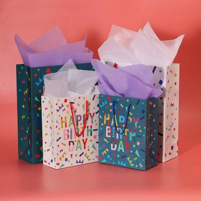 China Fancy Design Craft Gift Wrapping Paper Bag Recyclable Garland Printed Birthday Party Bags for sale