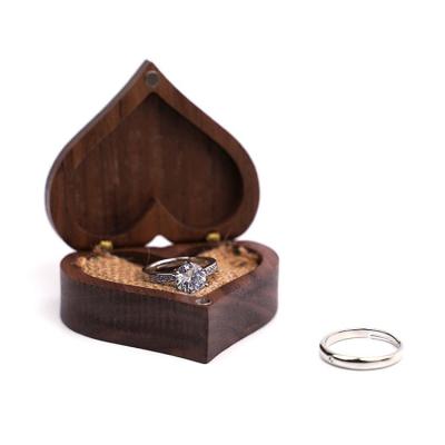 China Small Recyclable Magnetic Jewelry Box Packaging Custom Made Luxury Wedding Ring Box Heart Wood for sale