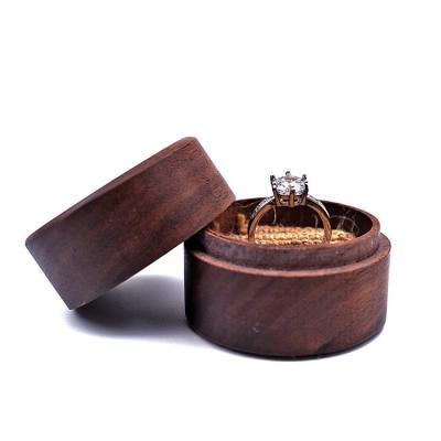 China Small Recyclable Custom Luxury Small Earring Cufflinks Ring Box Brown Round Wood Gift Jewelry Packaging Box for sale