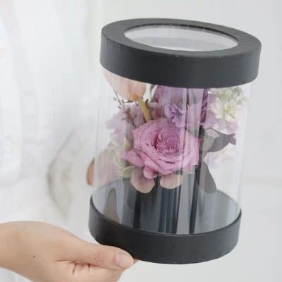 China Luxury Handmade Wholesale Cylinder PVC Clear Bouquet Gift Box Valentine Mom Round Rose Flower Boxes for sale