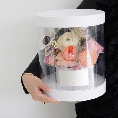 China Handmade Clear Cylinder Rose Bouquet Packaging Boxes Transparent Round Preserved Flower Gift Box for sale