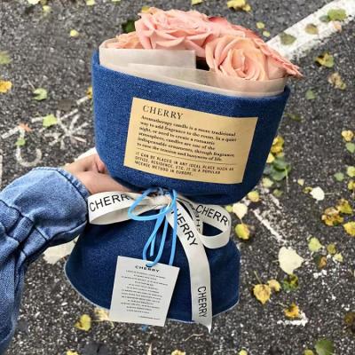 China Retro Bouquet Decoration Gift Wrap Vintage Cotton Denim Waterproof Elegant Blue Cloth Flower Flower Wrapping Paper for sale