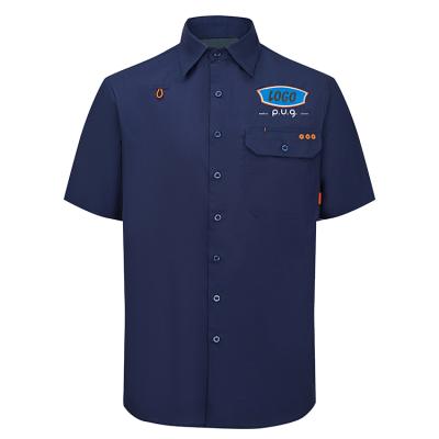 China 2021 OEM Logo High Quality Factory Enterprise Navy Blue Men's Anti-pilling Shirt Short Sleeve Custom Uniforms for sale