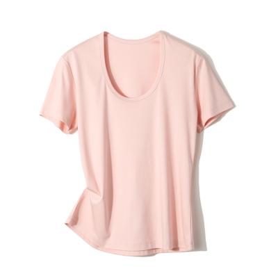 China 2021 Summer Women's Summer Women's Long Colored U-Neck Silk Solid Short Sleeve Anti-Wrinkle ICE 5 Staple Cotton T-Shirt for sale