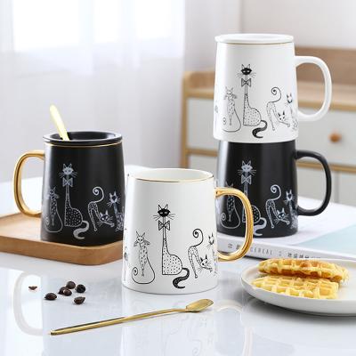 China Viable Wholesale High Quality Porcelain Ceramic Coffee Mug With Cute Cat Design for sale