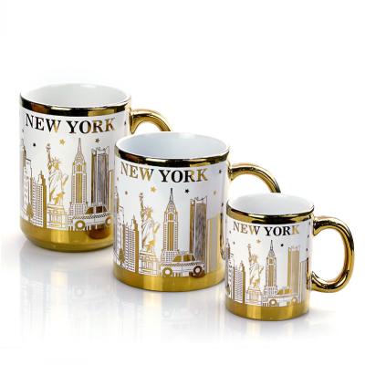 China Sustainable Hot Sale Gift Gold Plated Ceramic Effect Coffee Porcelain Mug for sale