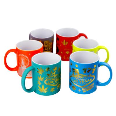 China Sustainable Wholesale Color Spray Stoneware Mugs Ceramic Coffee Mug With Aluminum Case for sale