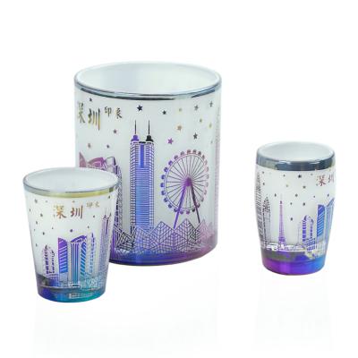 China Hot Sale Viable Colored Shot Glass Wine Cup Glass Cup With Laser Etched Design for sale