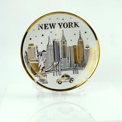 China Viable Hot Sale Paris Tower Custom Gold Plated Effect Ceramic Dinner Dishes for sale