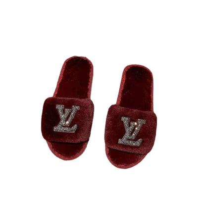 China Fashion trend fur slippers women 2021 net red one slippers flat warm diamond word home slippers autumn/winter new fashion cotton for sale