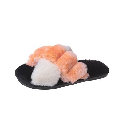 China Korean fashion trend cross toe slippers flat indoor living hairy women for sale