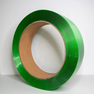 China Manual Wrapping PET PP Tie Roll Price Plastic Band Wrapping For Rolling High Tension Green Embossed Wrapping Belt for sale