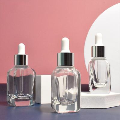 China Clear Cosmetic Square Pipette Glass Serum Bottles 10ml 20ml 30ml 40ml Essential Oil Square Dropper Glass Bottles for sale