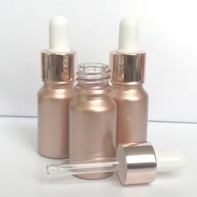 China Cosmetic in Gold 10ml Stock Wholesale Essential Oil Serum Champagne Cosmetic Glass Dropper Bottle for sale