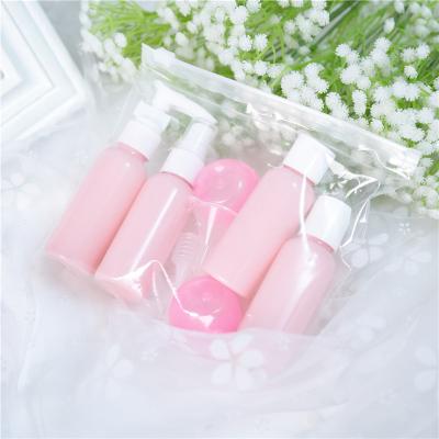 China Pink 9pcs Eva Travel Bag Plastic Empty Cosmetic Travel Bag Blue White Plastic Bottle Set for sale