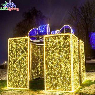 China Stead or twinkle outdoor light with led decoration gift box patterns 3d christmas box hot sale acrylic light for sale