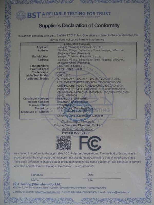 FCC - Yueqing Youwang Electronic Co.,LTD.