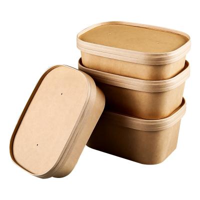 China Printing Square Disposable Paper Bowl With Lid Square Paper Rectangular Paper Container With Plastic Lid for sale