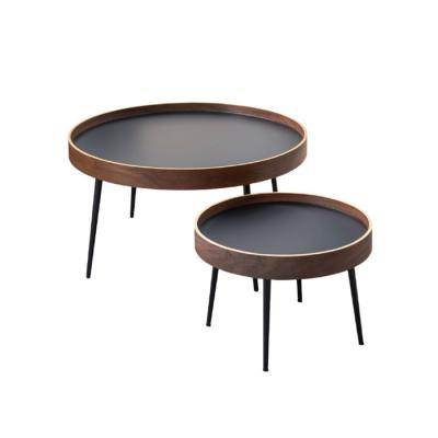 China Contemporary Nordic Simple Modern Color Combination Walnut Coffee Table Round Solid Wood Coffee Table for sale