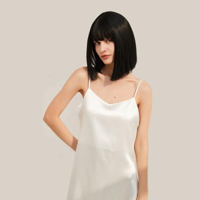 China Low Price Wholesale Silky Straight Wave KUQI High Temperature Fiber Black With Bangs Bob Wig Synthetic Wigs Wigs For Black Women for sale