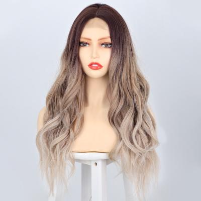 China Best Selling Ombre Natural Wave Wig Heat Resistant Fiber Synthetic Wavy Medium Blonde Long Part Wig Heat Resistant Fiber For Daily Party for sale