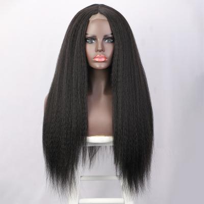 China Wholesale Cheap Kinky Straight Wigs Headband Synthetic Yaki Fiber 24inch Yaki Wig Black Wig For Black Women for sale