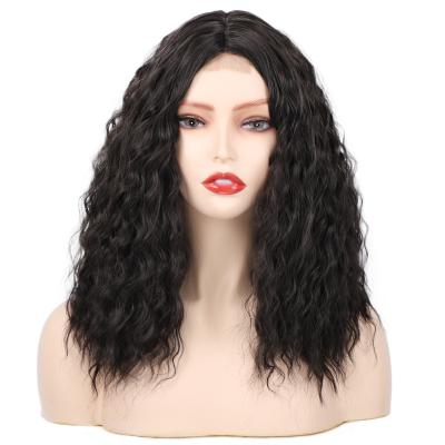 China Kinkys Curly Lace Front Wig Heat Resistant Black Highlights Curly Wig Cheap Fiber Kinky Wigs For Black Women for sale