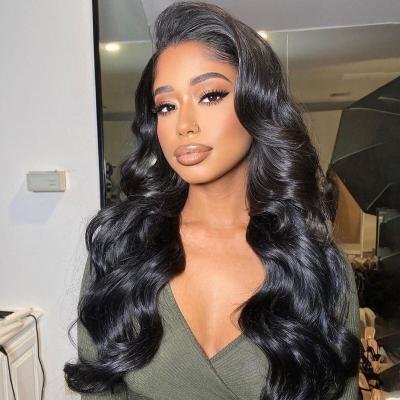 China KUQI Remy Hair Body Wave Pre Plucked Body Wave Natural Black With Baby Hair 13x4 Lace Front Wigs Human Hair Wigs For Black Women for sale