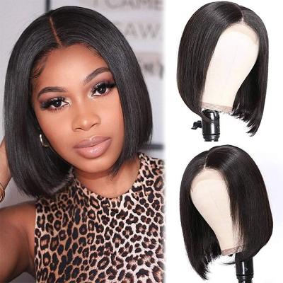 China 2022 Hot Selling Wholesale Free Part Silky Straight Wave Part Short Pre Plucked Remy Swiss Lace Wig 13x4 13x6 Bob Wig Lace Front Hair Wigs for sale