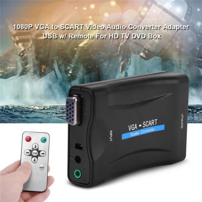 China COMPUTER 1080P VGA To SCART Video Audio Converter Adapter+ Remote Control For HD TV DVD Box USB DC Power Cable+VGA Cables for sale