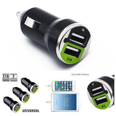 China 2A Bullet Type Dual USB2 Port Dual USB Mini Car Charger Adapter For iPhone iPad iPod Samsung WAZ-CAR2w for sale