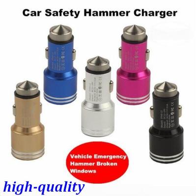 China Universal Dual USB 2.1A Safety Hammer Car Charger Adapter For iPhone Samsung LG HTC Aluminum Car Charger WAZ-CAR2e for sale